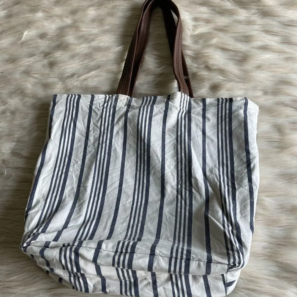 Three Cords x Marine Layer Reversible Tote in White/Blue Stripe